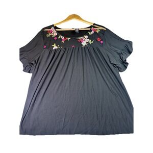 Kristen Nicole Top Women's 3X  Sheer Front Yoke‎ With Floral Embroidery Romantic